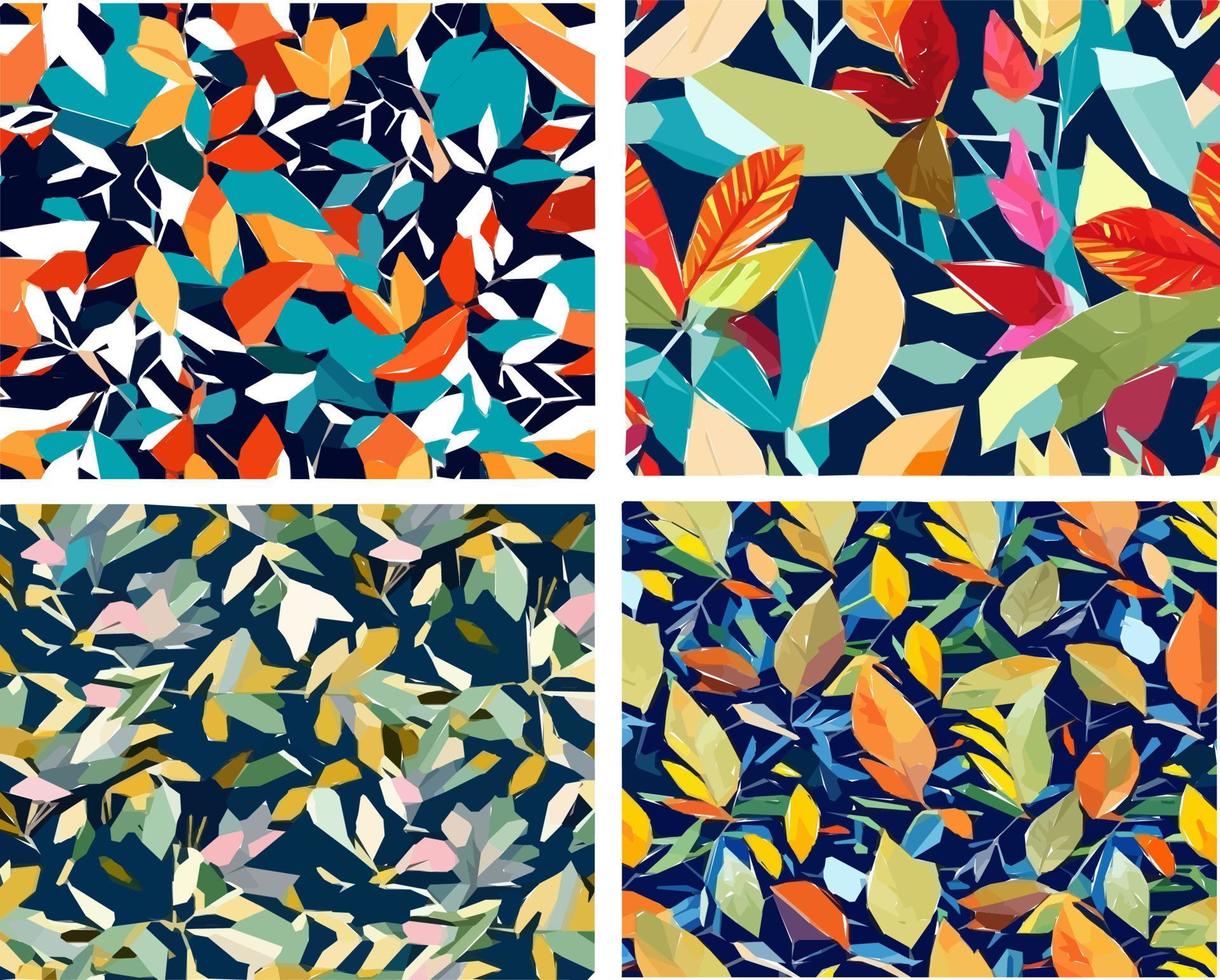 ensemble de motifs de feuilles colorées vecteur