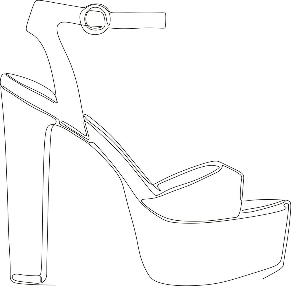 dessin d'art en ligne continu de sandales pour femmes à talons hauts en noir et blanc vecteur