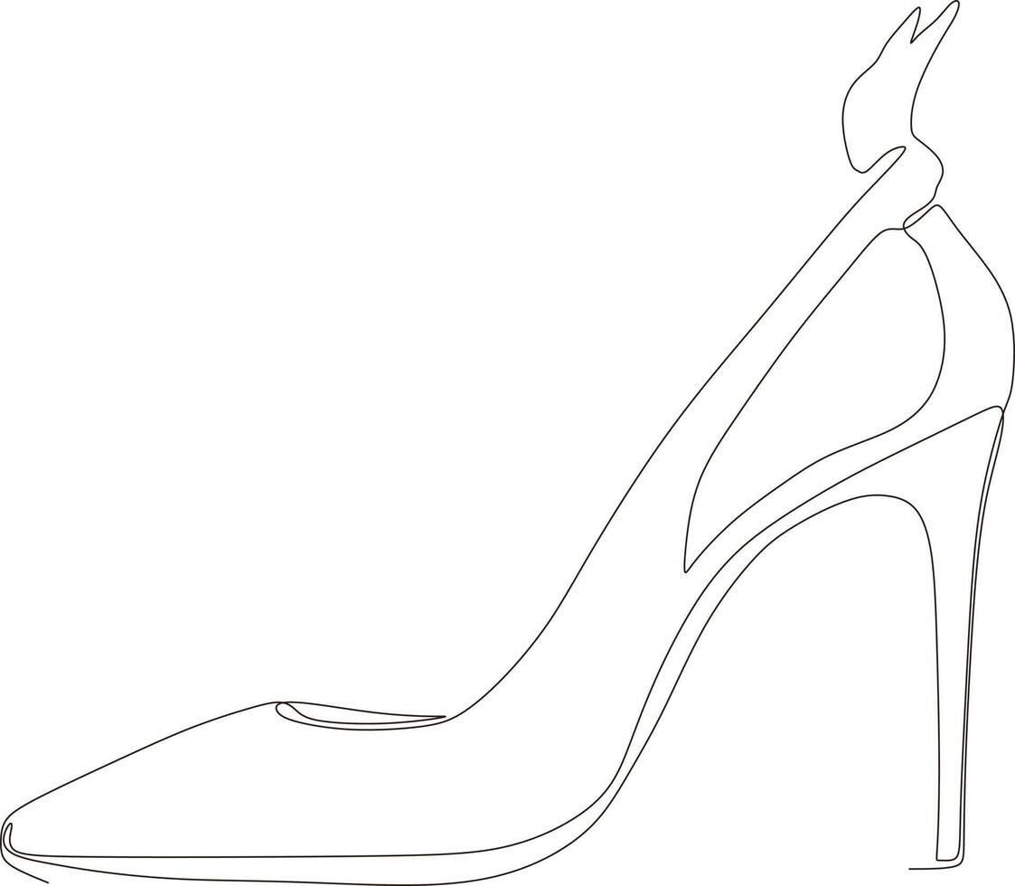 dessin d'art en ligne continu de sandales pour femmes à talons hauts en noir et blanc vecteur
