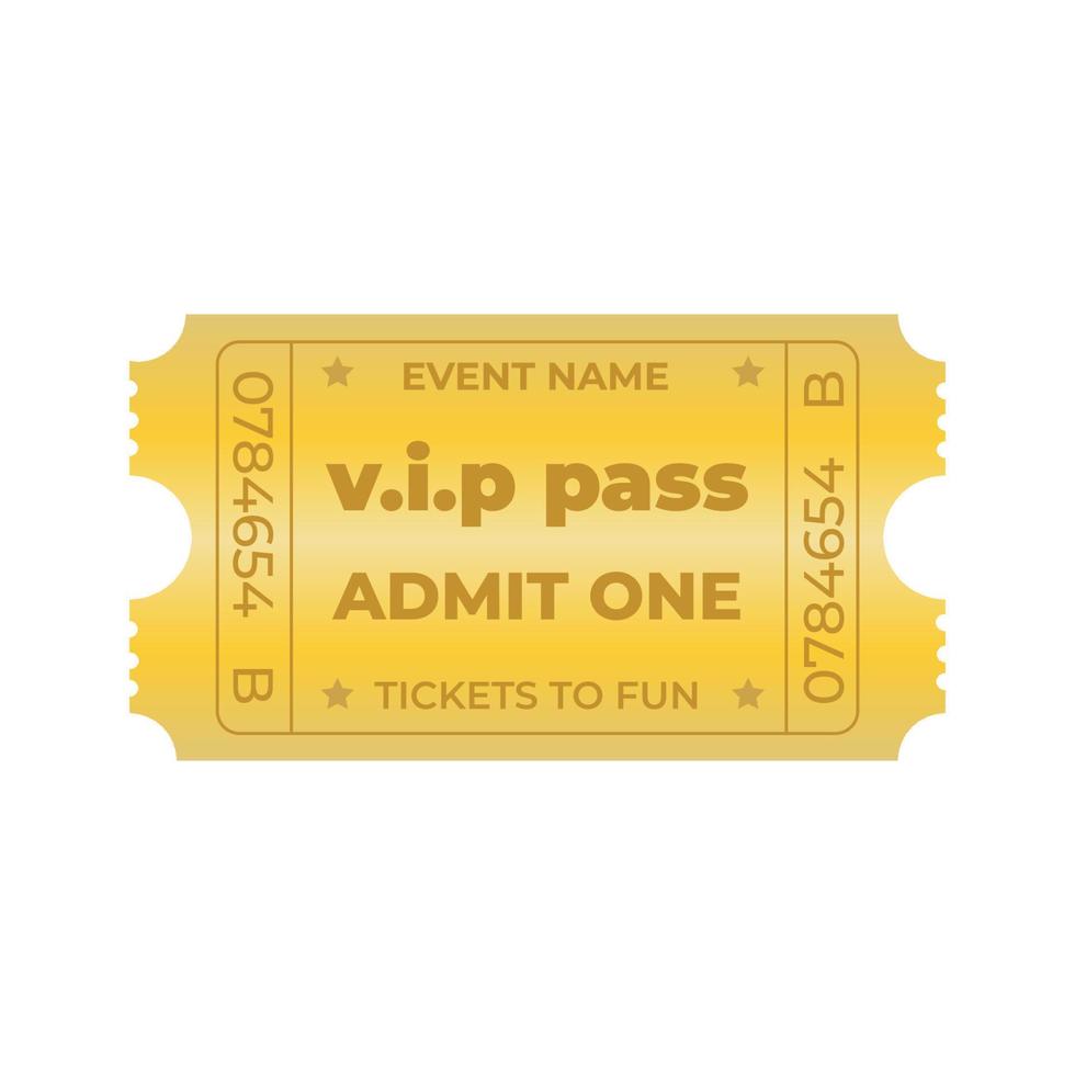 billet d'or coupon vip pass modèle illustration vectorielle. peut être utilisé pour le cinéma, l'événement, le théâtre, la fête vip, le football, les affaires, etc. vecteur