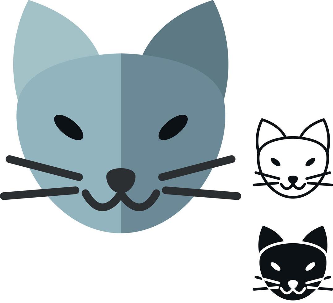 icônes simples de tête de chat. ensemble d'icônes colorées et monochromes. animaux. conception plate simple. art vectoriel