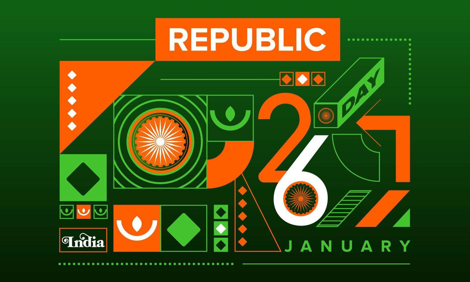74 e vecteur géométrique du jour de la république de l'inde. vintage, arrière-plan bohème, affiche, bannière
