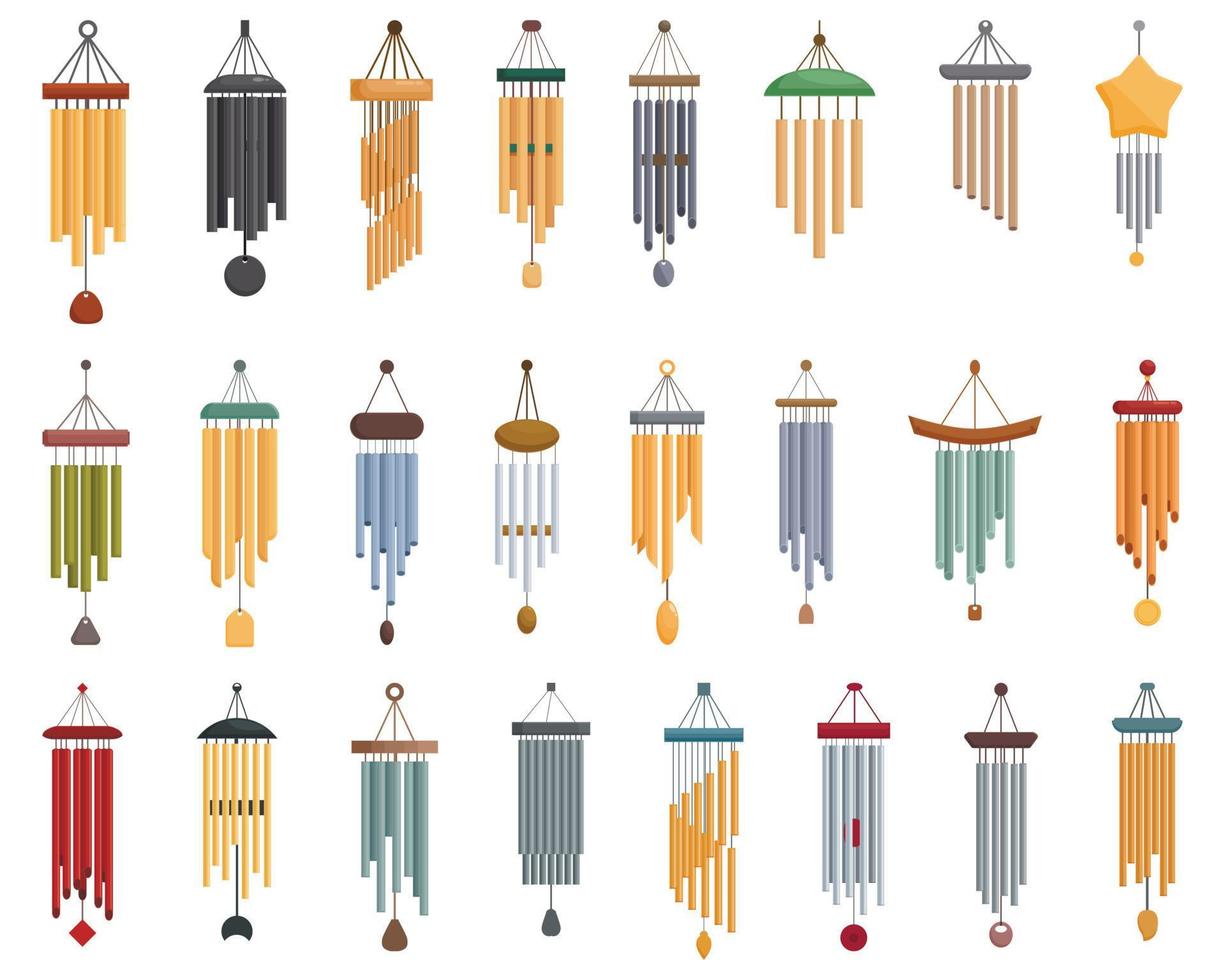 icônes de carillon éolien définies vecteur de dessin animé. bois d'or