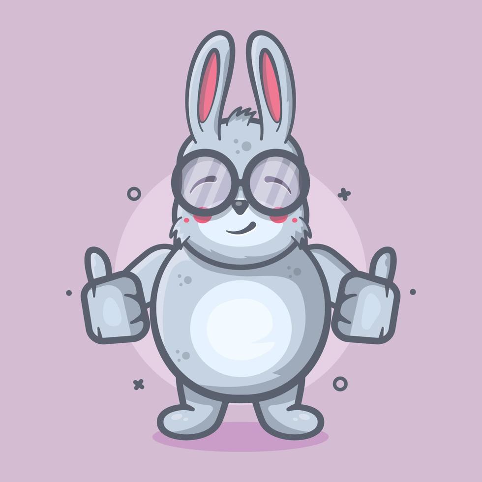 mascotte de personnage animal lapin drôle avec le pouce vers le haut geste de la main dessin animé isolé dans un style plat vecteur