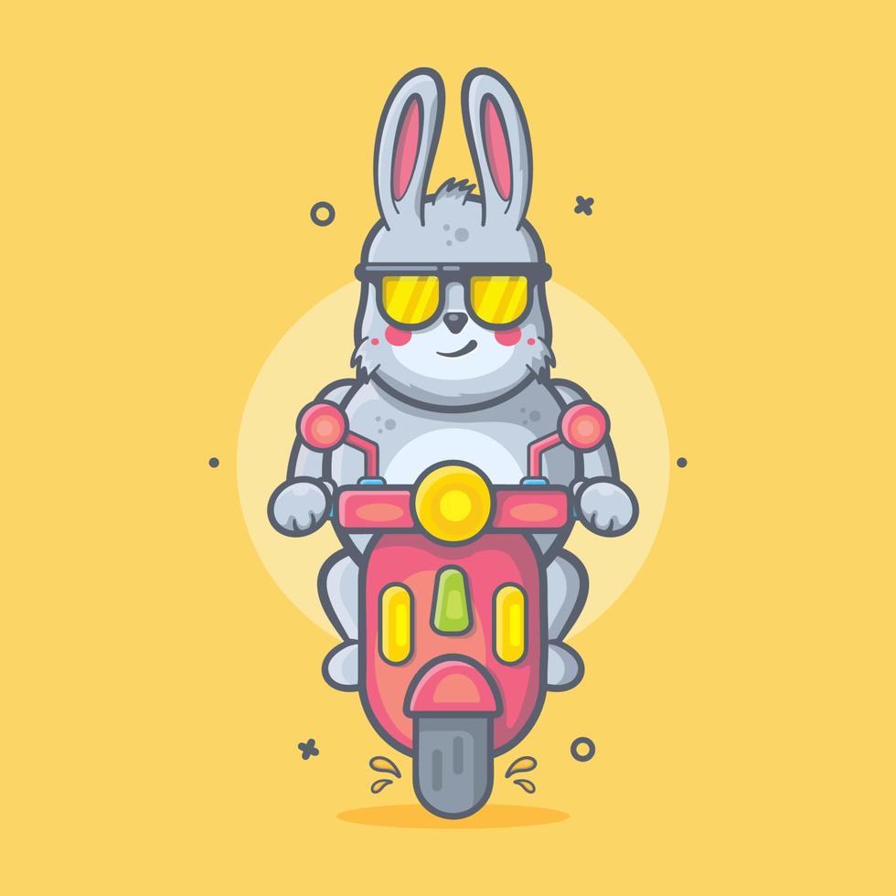mascotte de personnage animal lapin cool équitation scooter moto dessin animé isolé dans un style plat vecteur