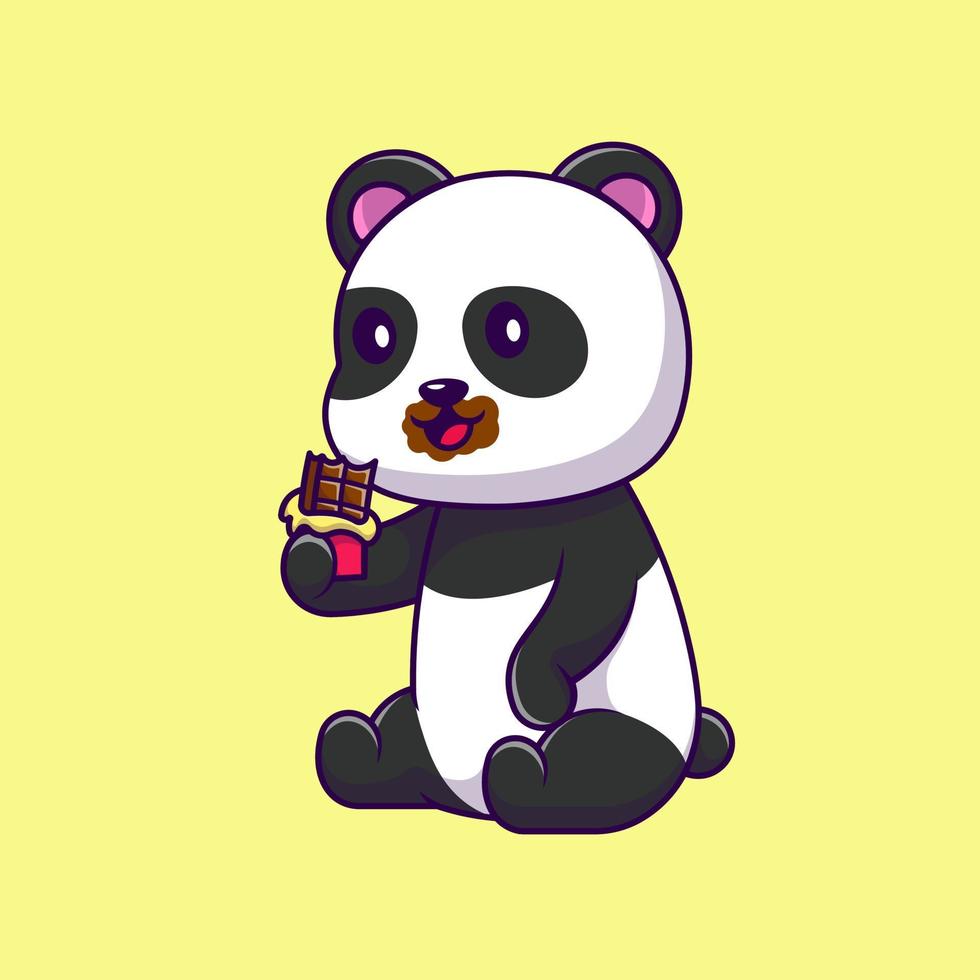 panda mignon mangeant illustration d'icônes vectorielles de dessin animé de chocolat. concept de dessin animé plat. adapté à tout projet créatif. vecteur