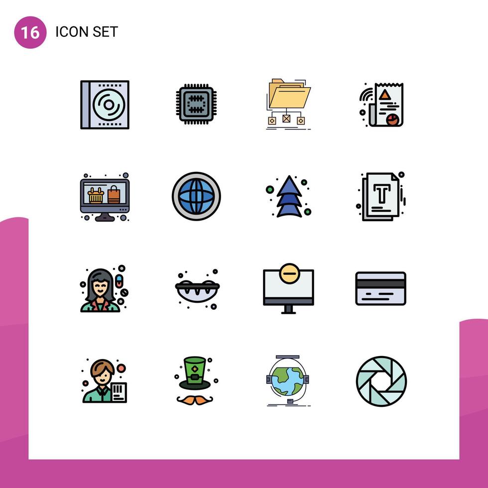 16 concept de ligne remplie de couleurs plates pour les sites Web mobiles et applications ordinateur graphique cpu dossier numérique éléments de conception vectoriels créatifs modifiables vecteur