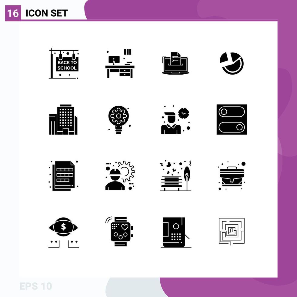 pack de glyphes solides de 16 symboles universels de statistiques d'entreprise compétences de graphique à secteurs d'entreprise éléments de conception vectoriels modifiables vecteur