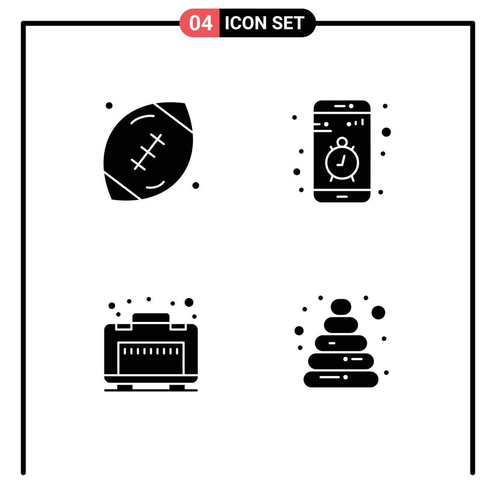 ensemble de pictogrammes de 4 glyphes solides simples d'éléments de conception vectoriels modifiables de contact de jeu d'arrêt de football américain vecteur