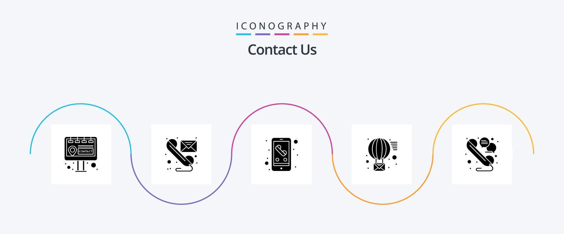 contactez-nous pack d'icônes glyphe 5, y compris la ligne. envoyer. téléphoner à. recevoir. e-mail vecteur