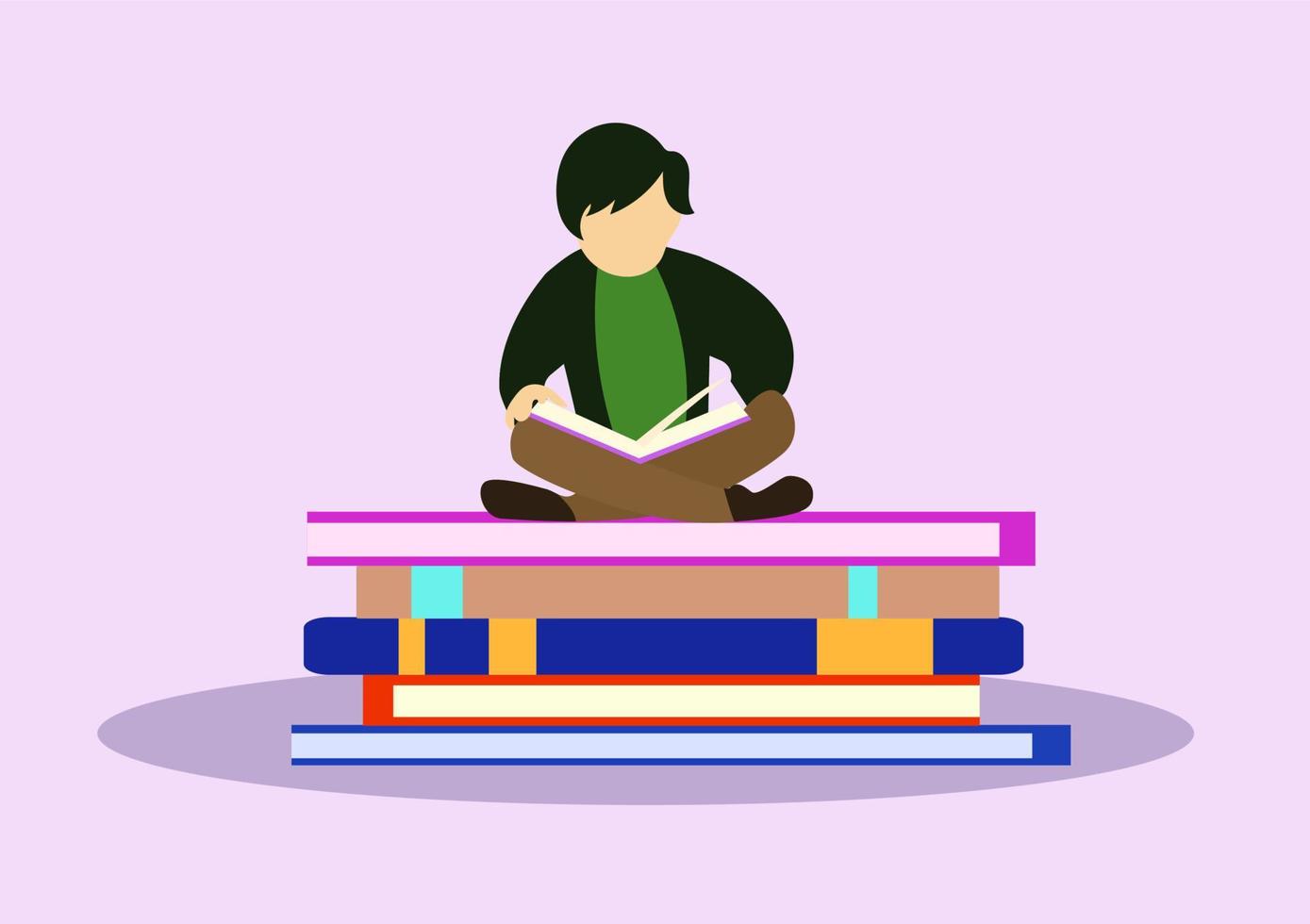 lecture d'une illustration vectorielle de livre, fille lisant un livre et assise dans une pile, concept d'éducation, icône de la bibliothèque, jeune adolescent intelligent vecteur