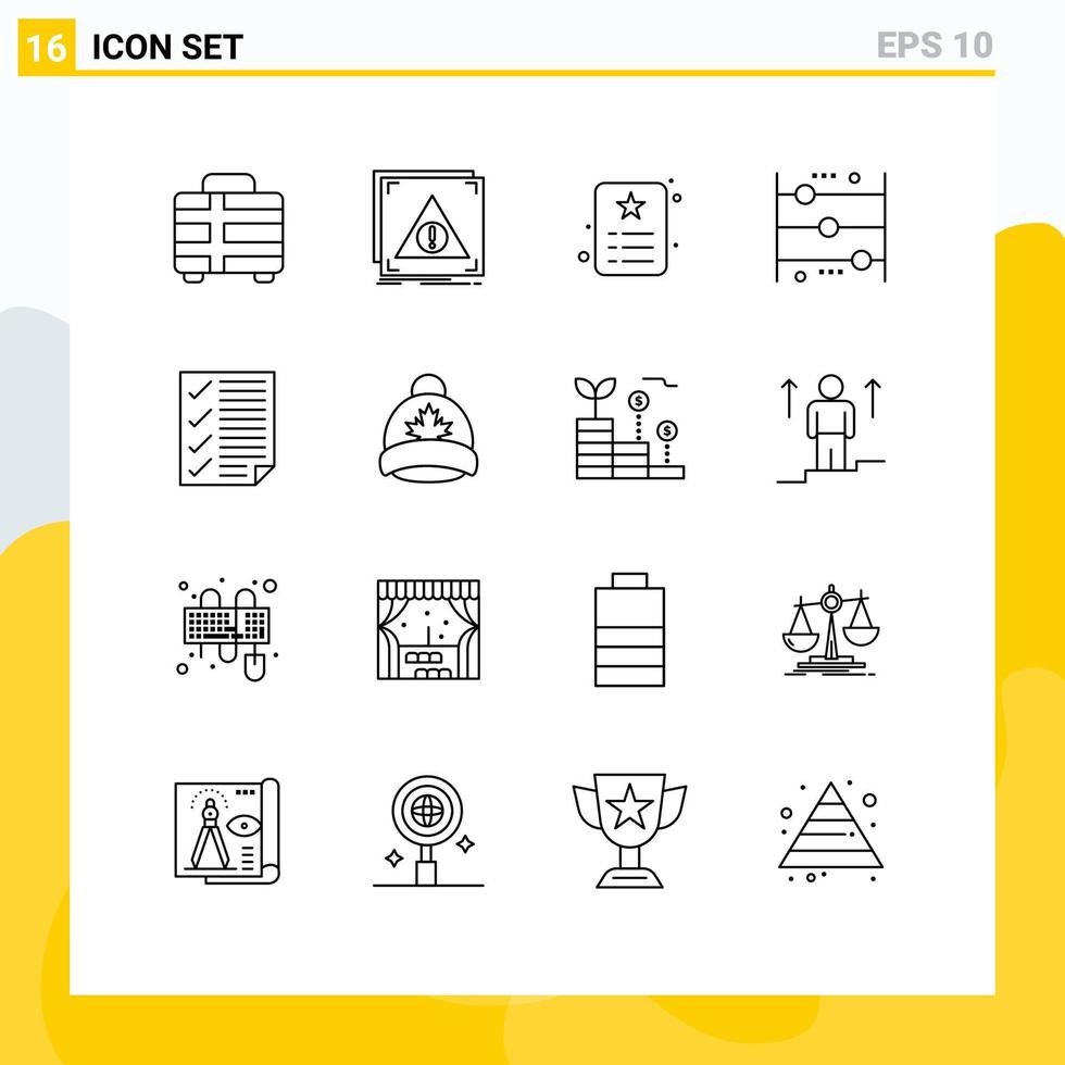 ensemble moderne de 16 contours et symboles tels que le comptage des éléments de conception vectoriels modifiables d'identité de boulier d'alerte vecteur