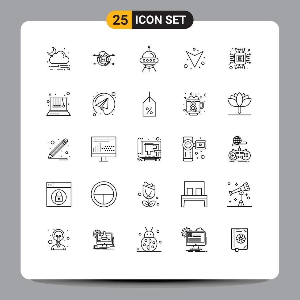 ligne d'interface mobile ensemble de 25 pictogrammes d'ordinateur plein espace expédier vers le bas des éléments de conception vectoriels modifiables extraterrestres vecteur