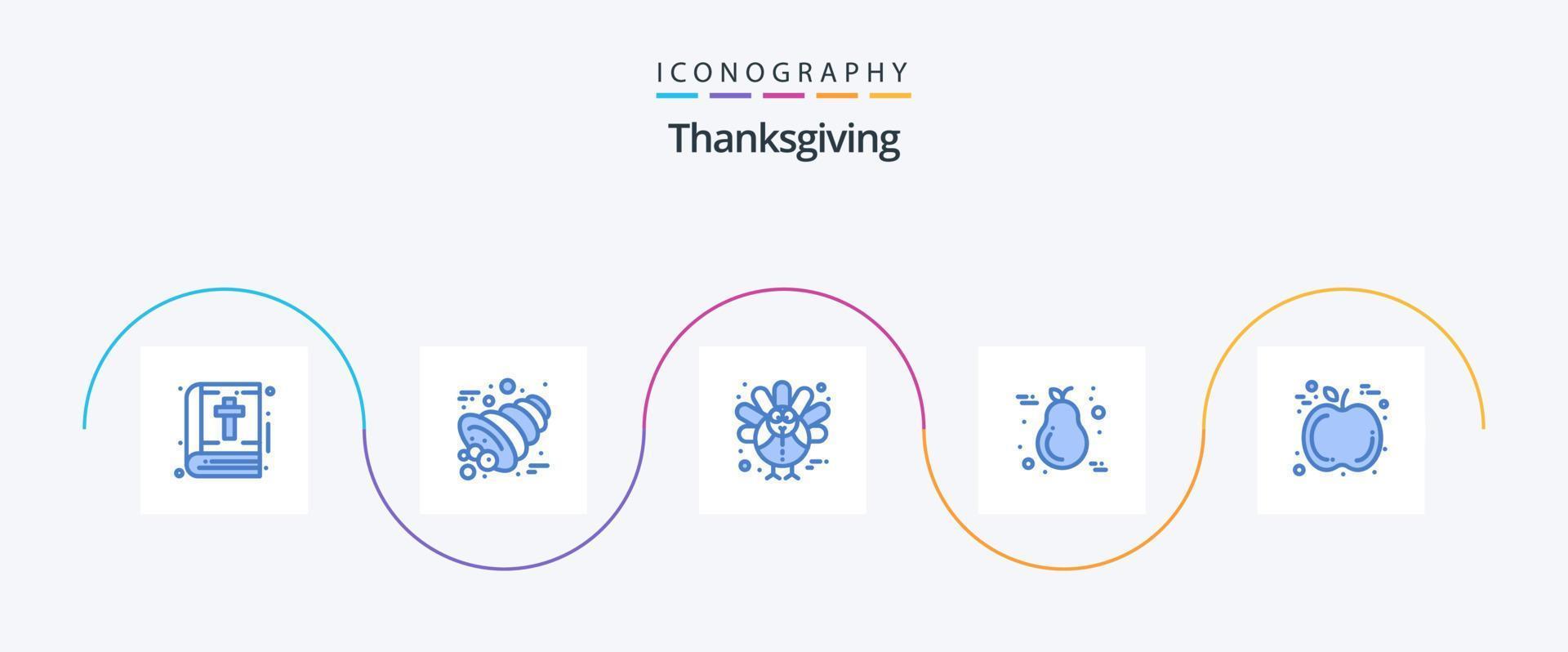 pack d'icônes bleu thanksgiving 5 incluant pomme. bougie. maïs. action de grâces. fruit vecteur