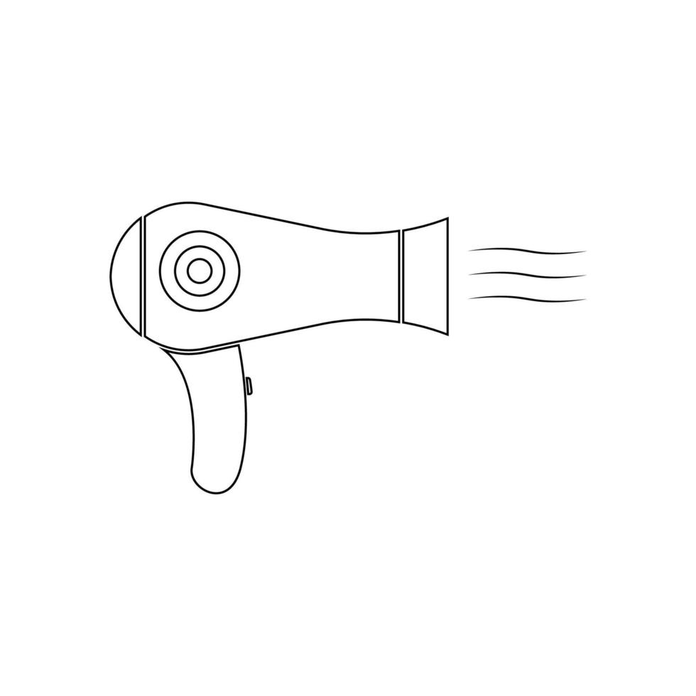icône de sèche-cheveux, sèche-cheveux avec air soufflé, utiliser un appareil, symbole de ligne mince sur fond blanc vecteur