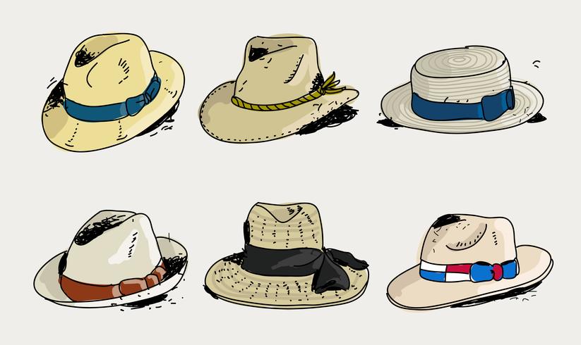 Collection de chapeau de Panama dessinés à la main Doodle Vector Illustration