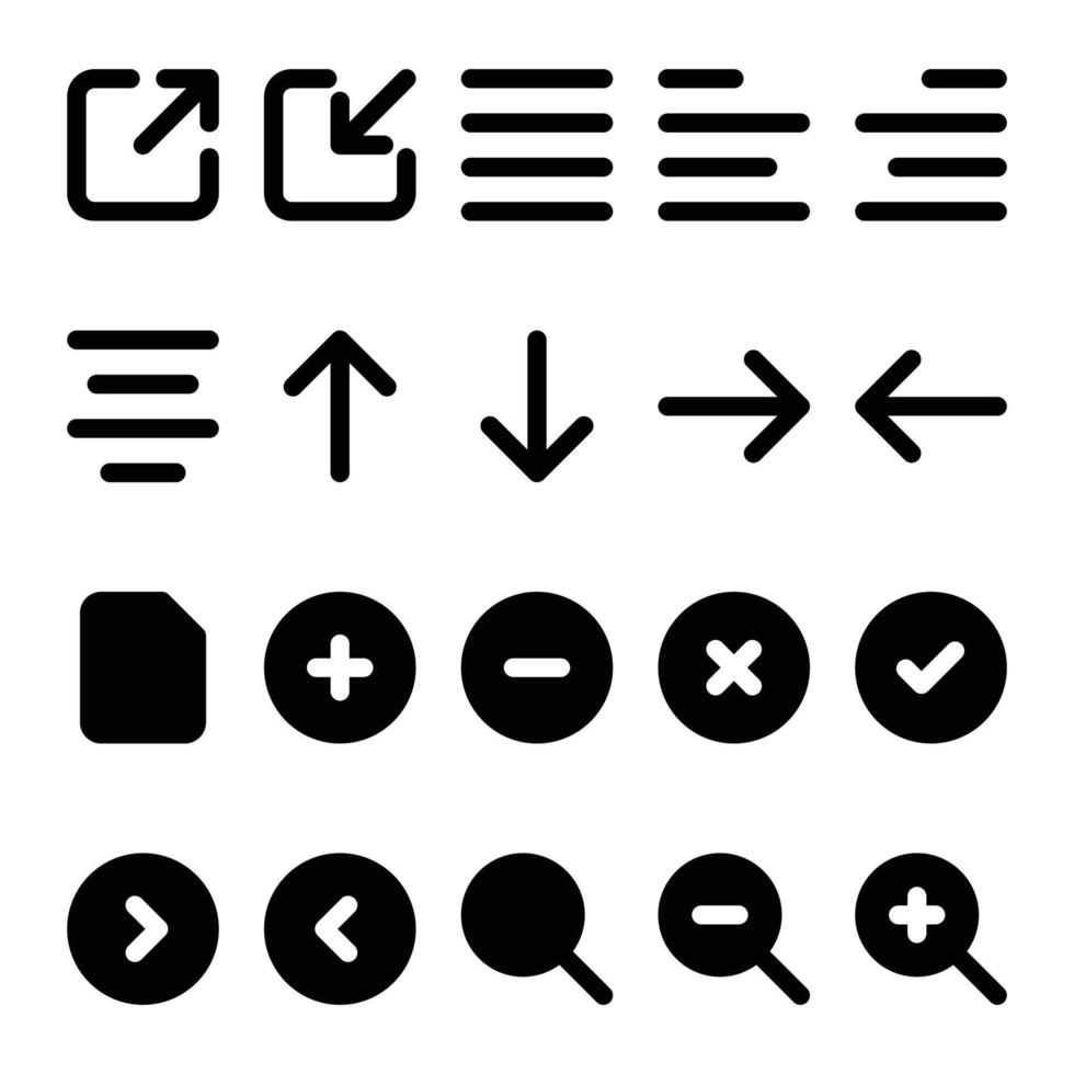 icônes de glyphe pour l'interface utilisateur. vecteur