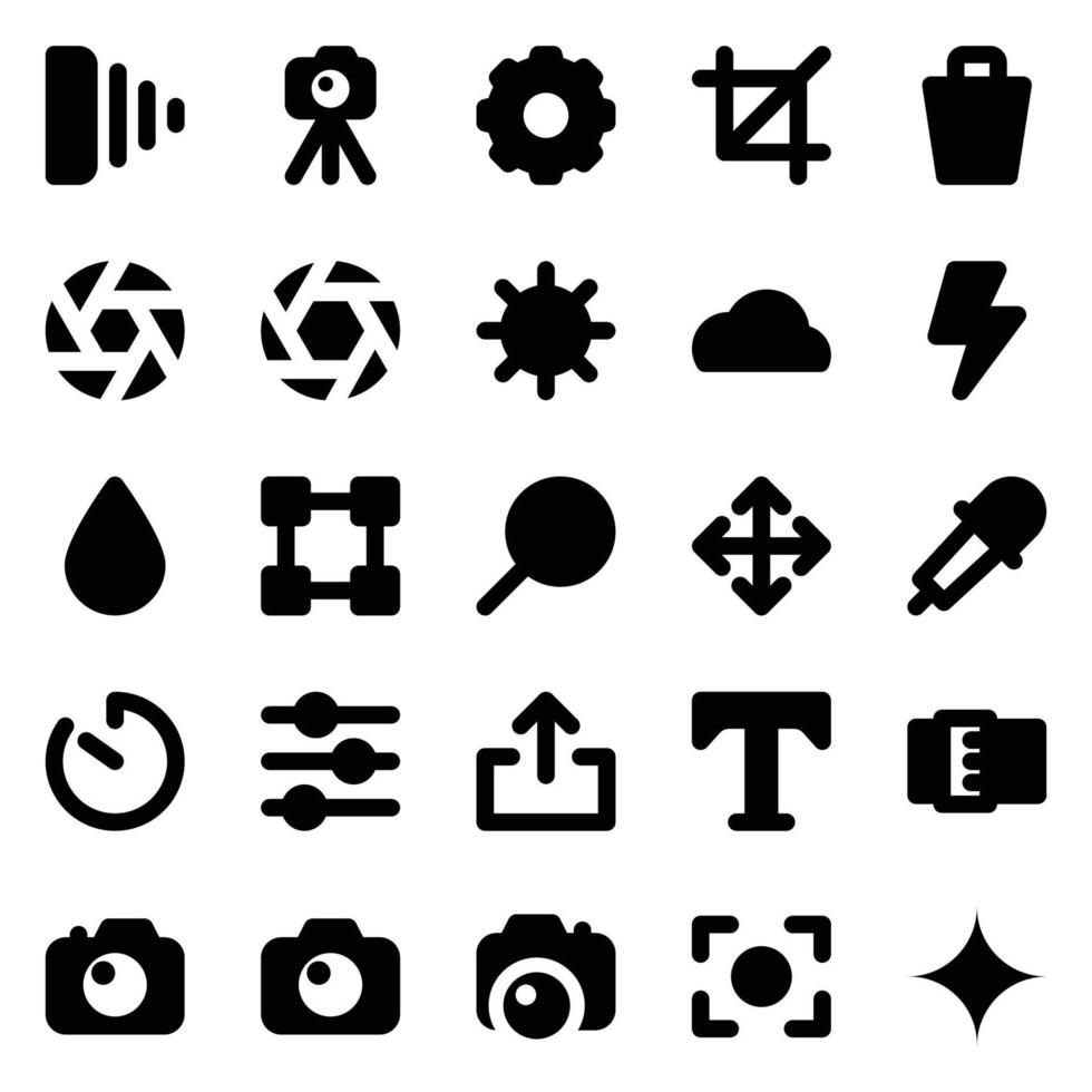 icônes de glyphe pour appareil photo. vecteur