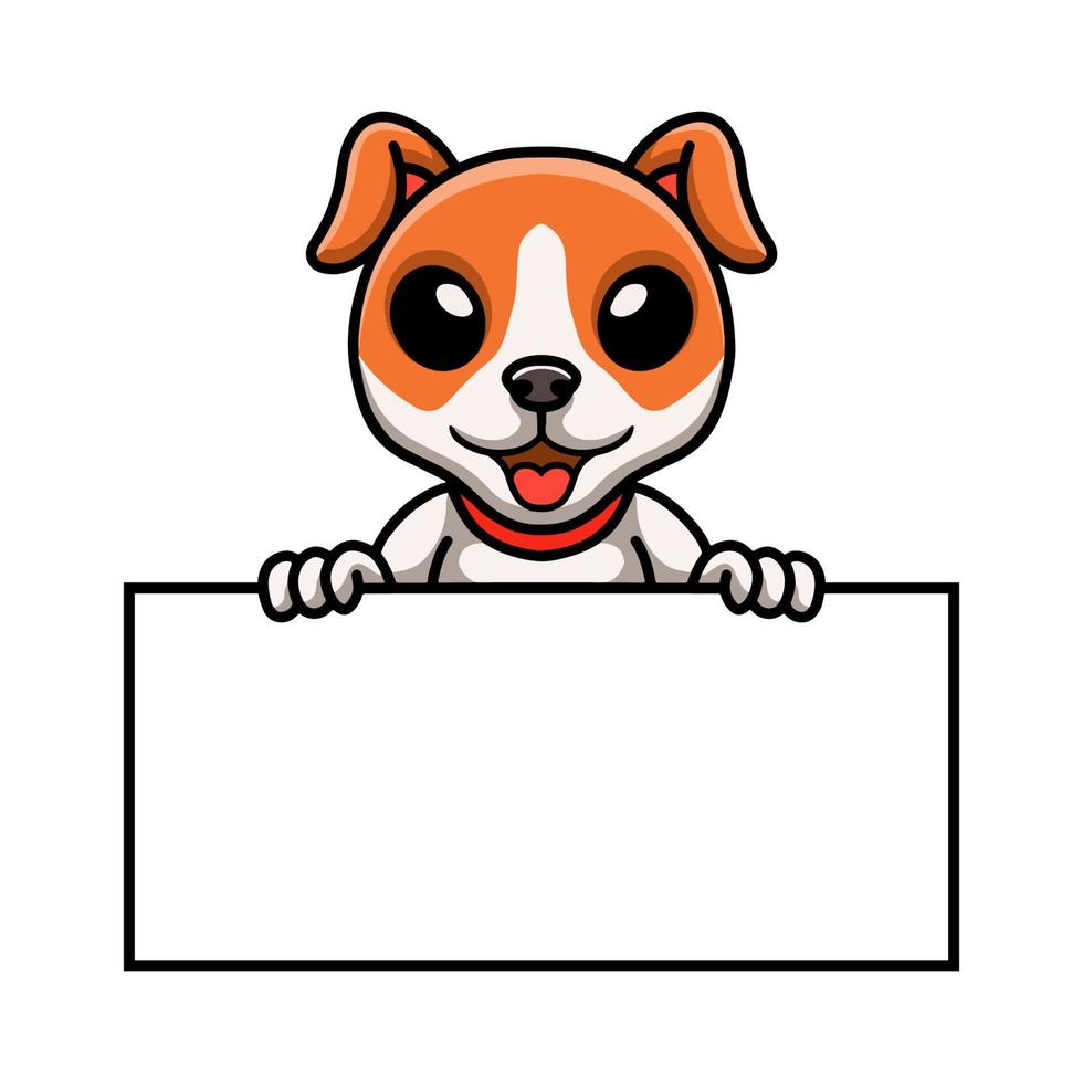 dessin animé mignon chien jack russel tenant une pancarte blanche vecteur