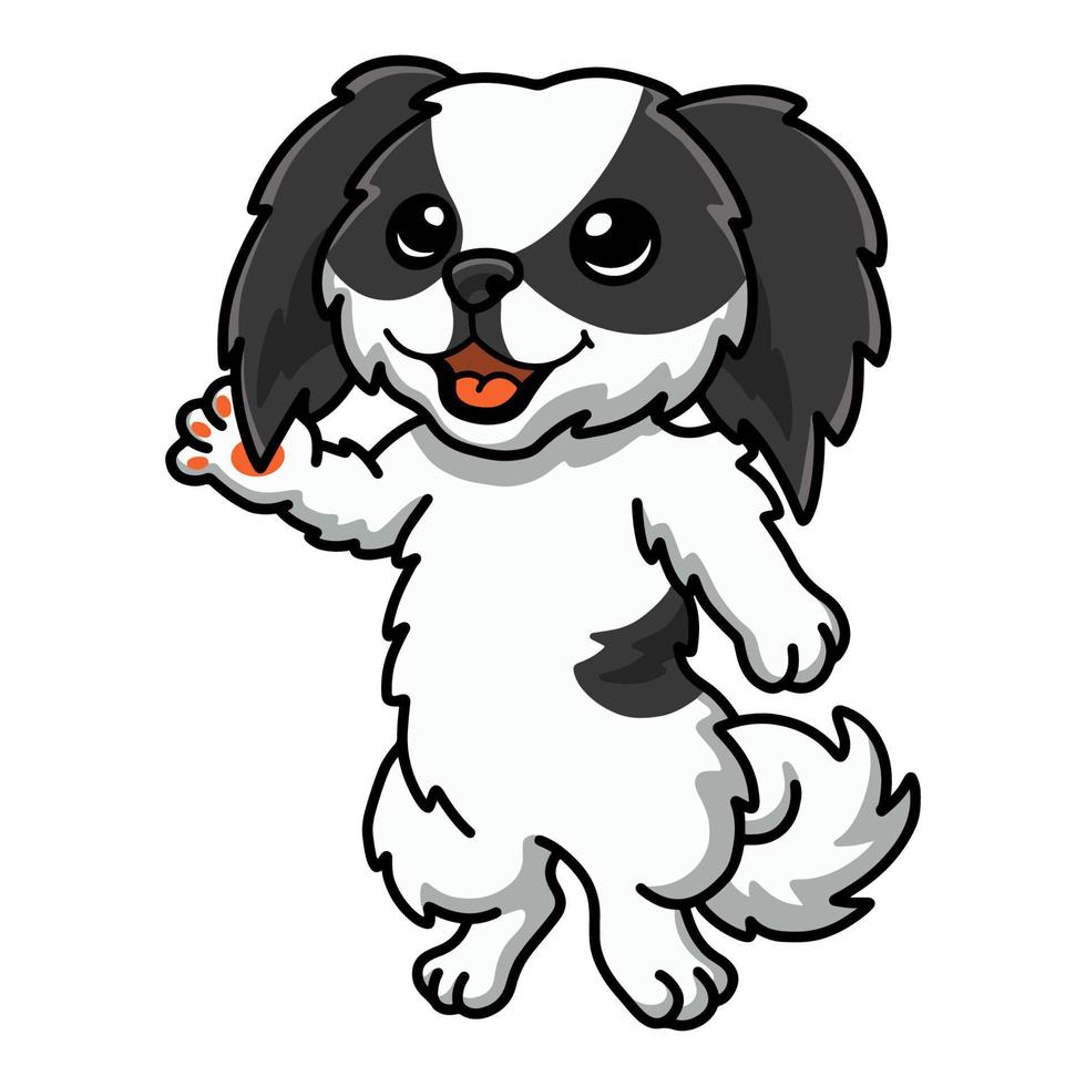 dessin animé mignon chien menton japonais agitant la main vecteur