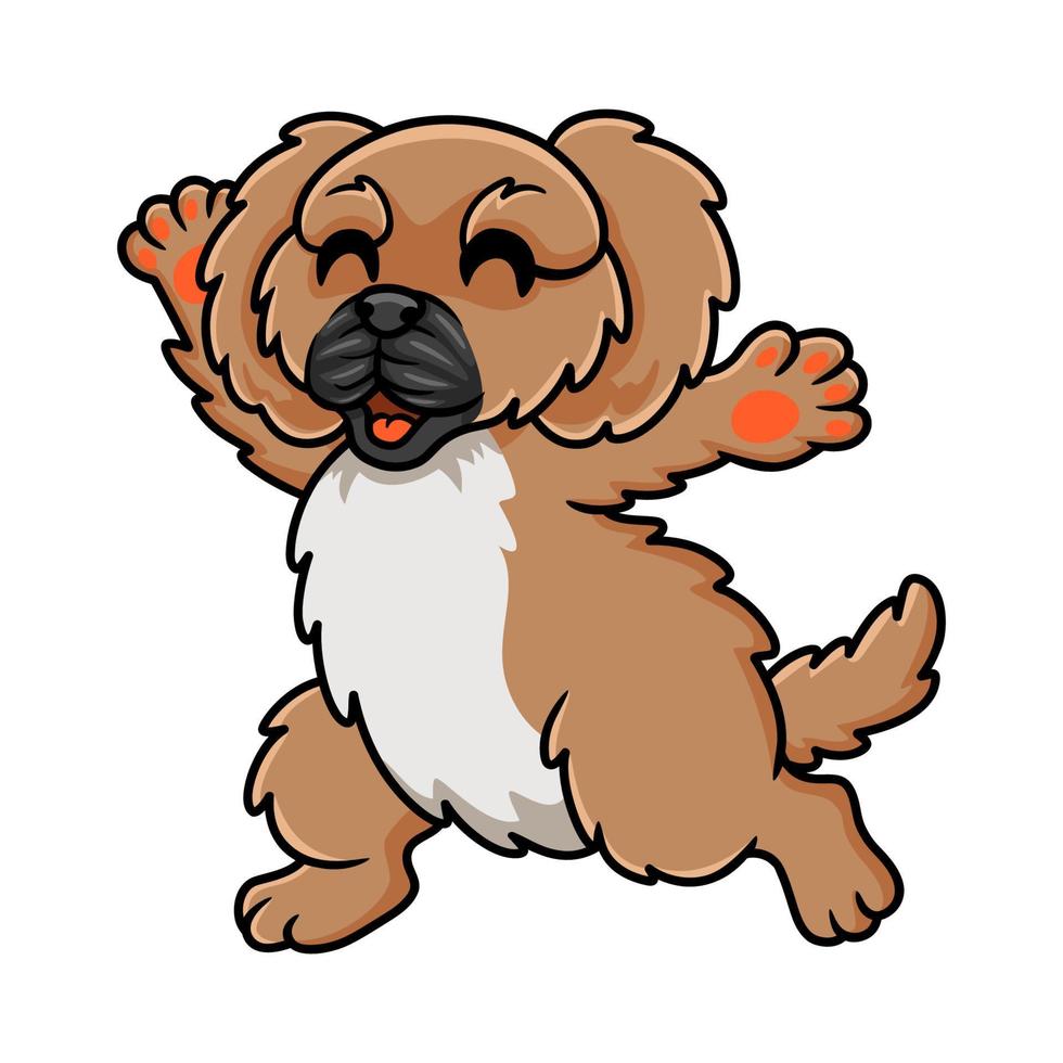 mignon petit dessin animé de chien pékinois marchant vecteur