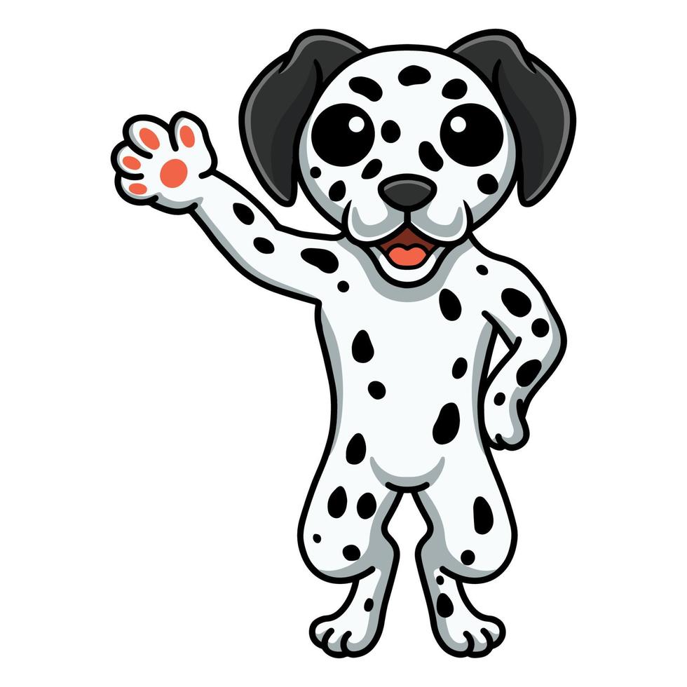 dessin animé mignon chien dalmatien agitant la main vecteur