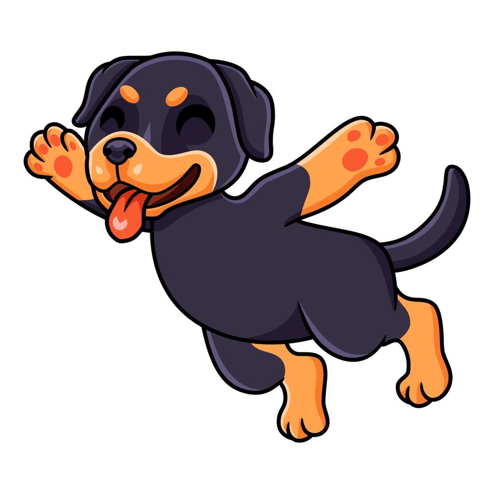 mignon petit chien rottweiler dessin animé sautant vecteur