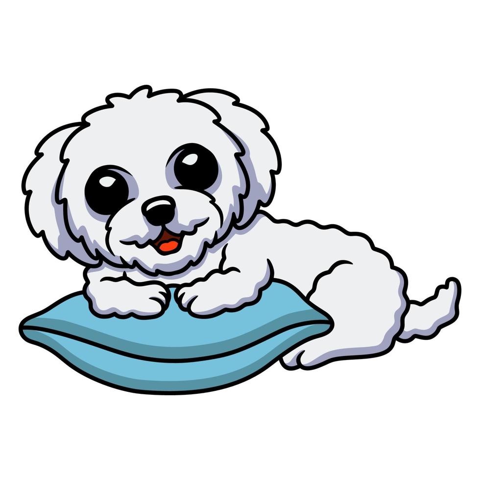 dessin animé mignon bichon frisé sur l'oreiller vecteur