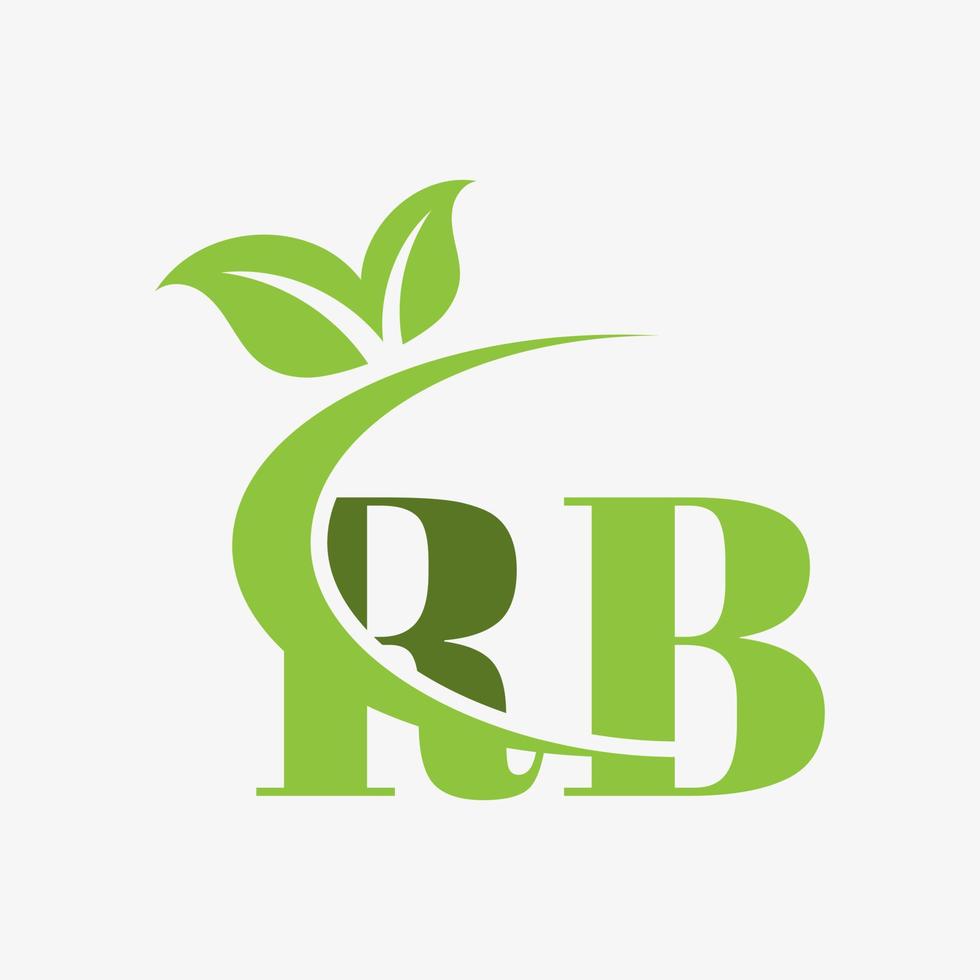 logo de lettre rb avec vecteur d'icône de feuilles swoosh.