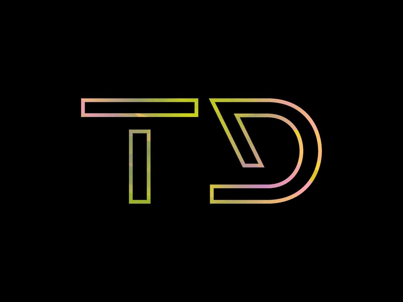 logo de lettre td avec vecteur de texture arc-en-ciel coloré. vecteur professionnel.