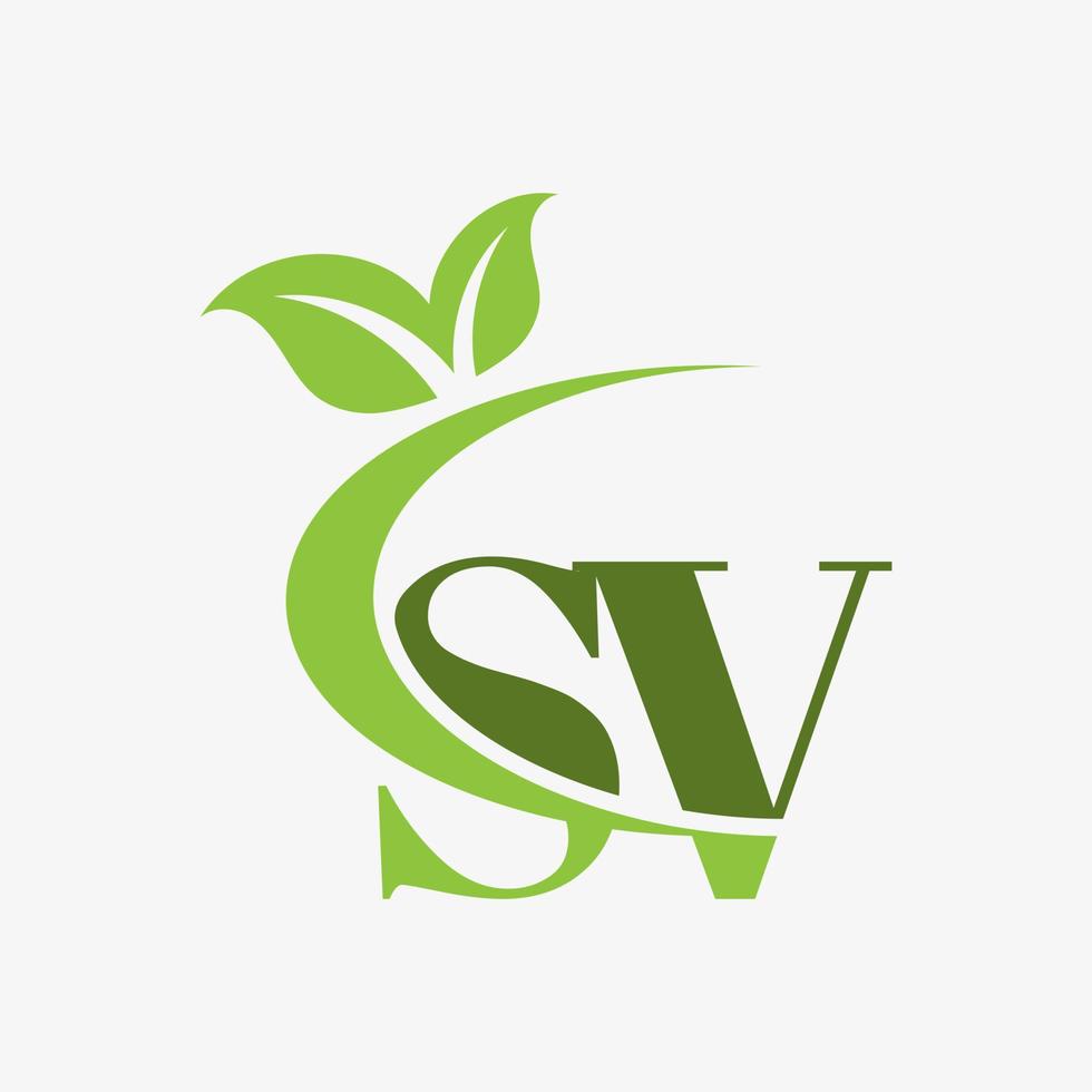 logo de lettre sv avec vecteur d'icône de feuilles swoosh. vecteur professionnel.