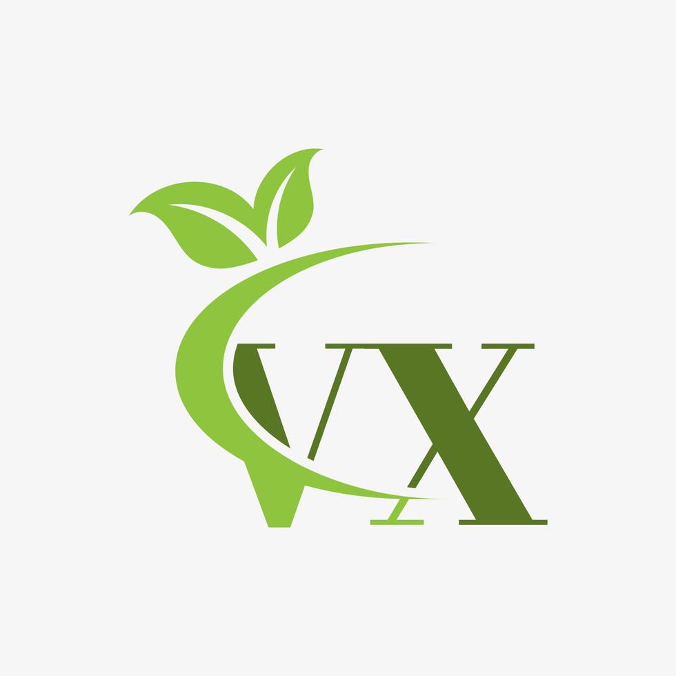 logo de lettre vx avec vecteur d'icône de feuilles swoosh. vecteur professionnel.