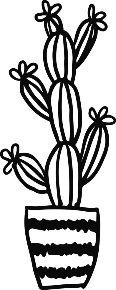 illustration vectorielle d'ornement de plante de cactus en couleurs noir et blanc vecteur