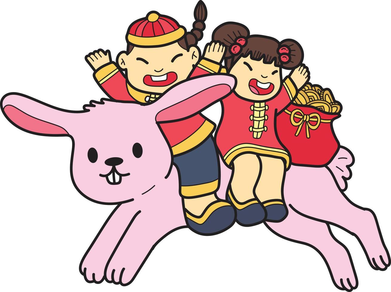 nouvel an chinois dessiné à la main avec illustration de lapin vecteur