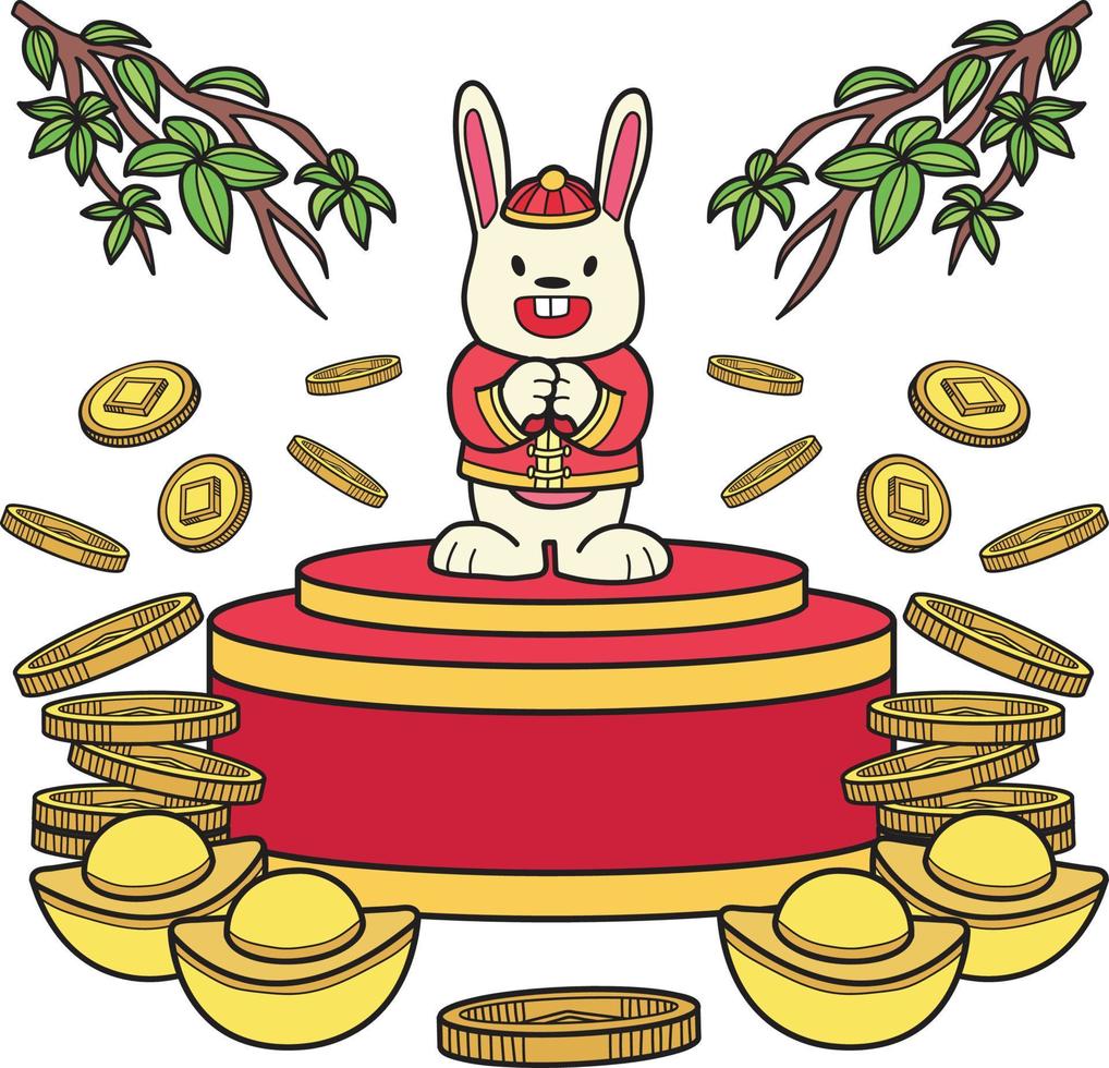 lapin dessiné à la main avec illustration d'argent vecteur