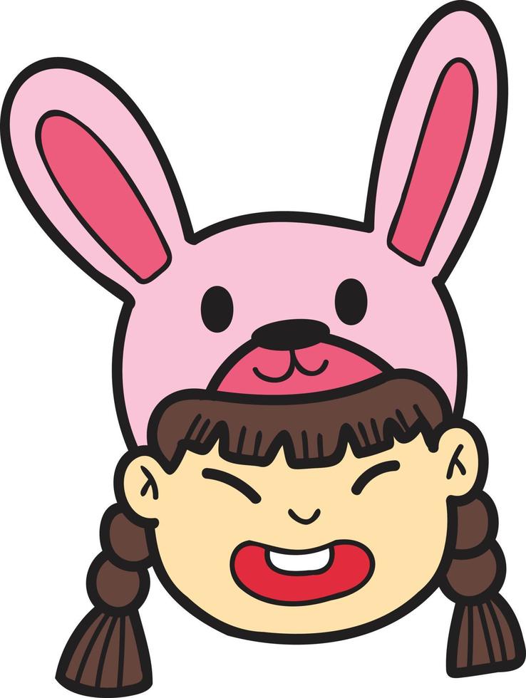 fille chinoise dessinée à la main avec illustration de chapeau de lapin vecteur