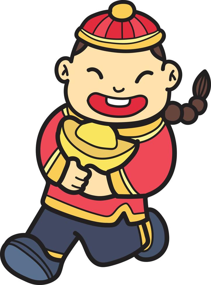 garçon chinois dessiné à la main et illustration d'argent vecteur