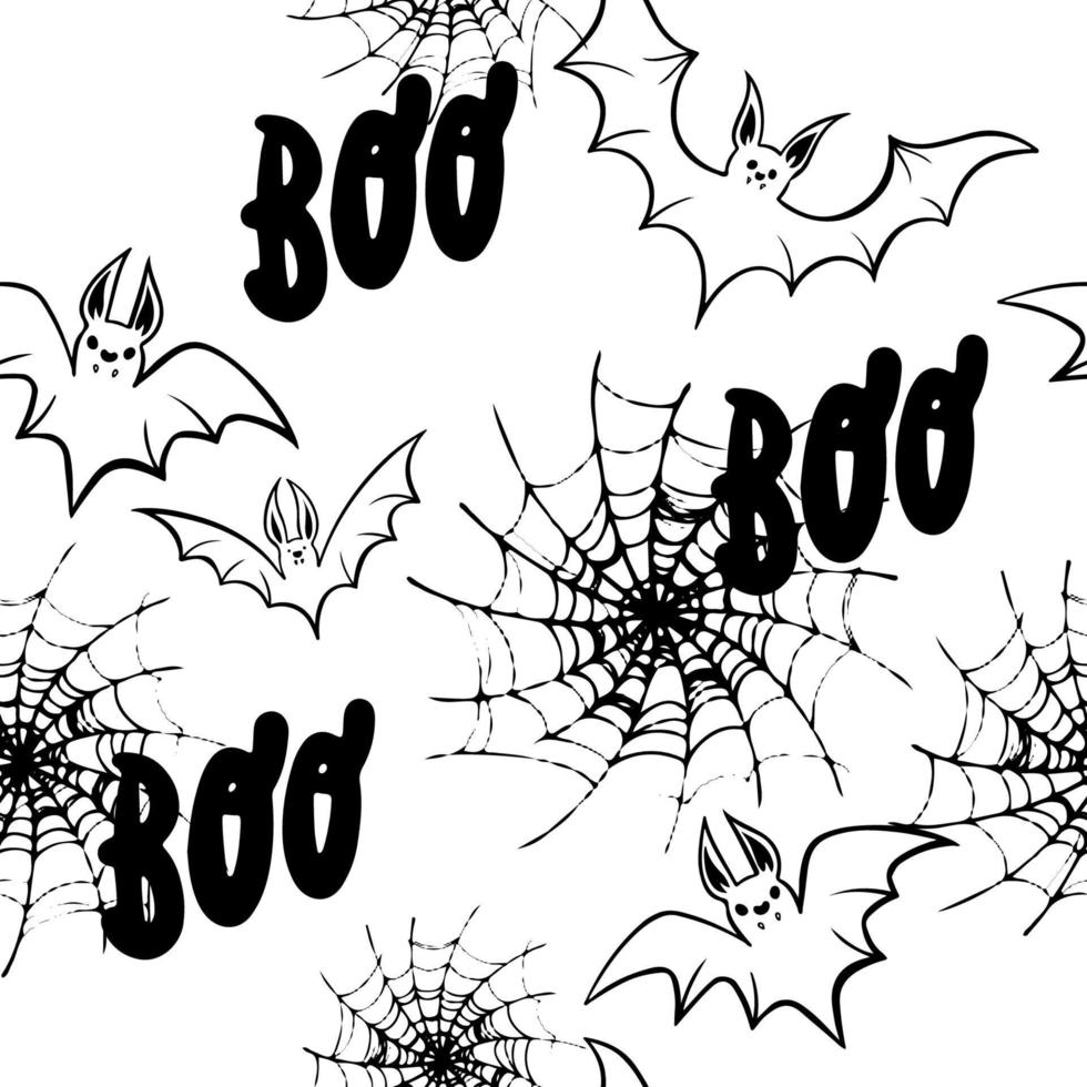 motif tendance. Joyeux Halloween. chauves-souris avec toile. boo.. dessin à main levée. illustration vectorielle de ligne continue moderne. les bonbons ou la vie vecteur