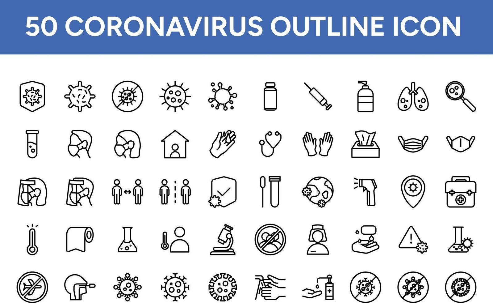 jeu d'icônes de contour de coronavirus vecteur