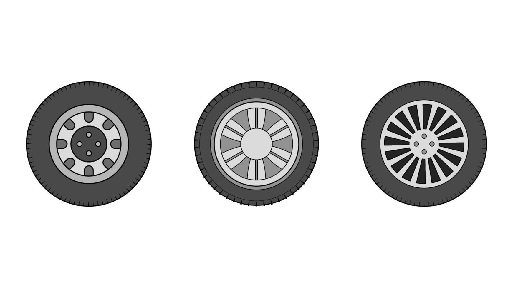 objet de roue défini illustration vectorielle sur fond blanc, vecteur d'objet de pneu