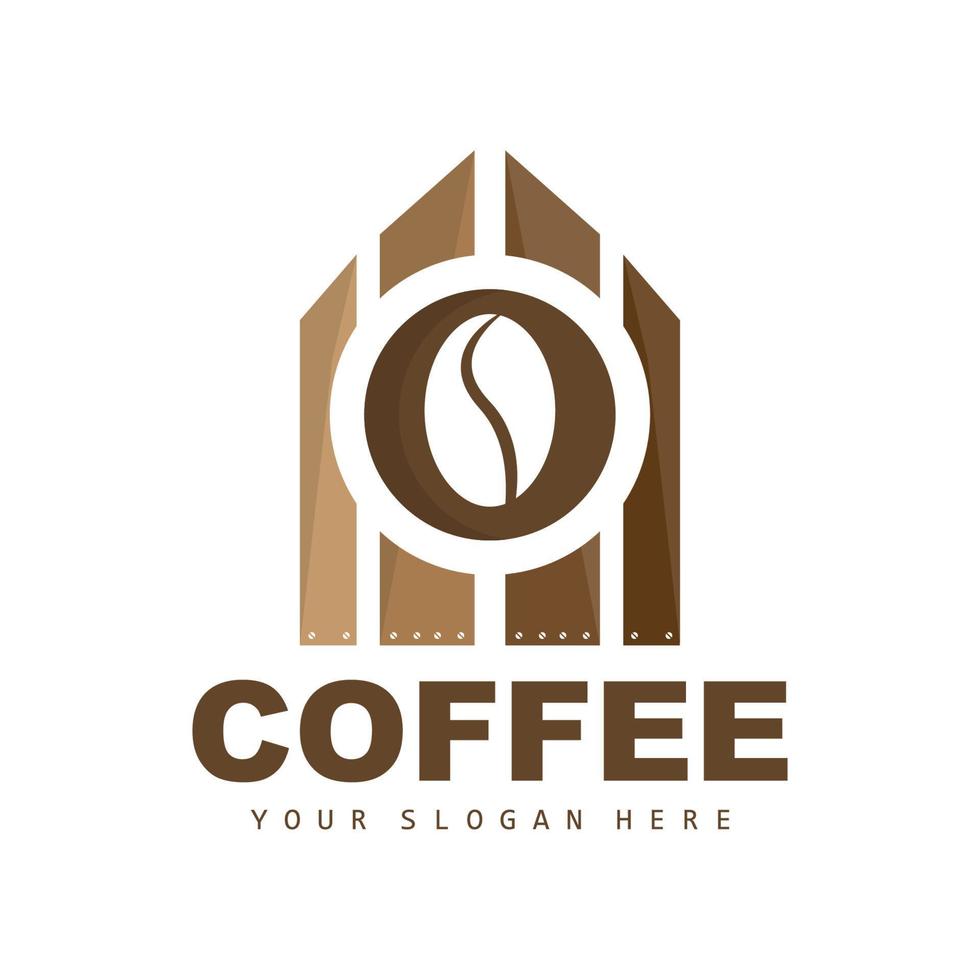 création de logo de boisson en grains de café en illustration vectorielle de couleur marron vecteur