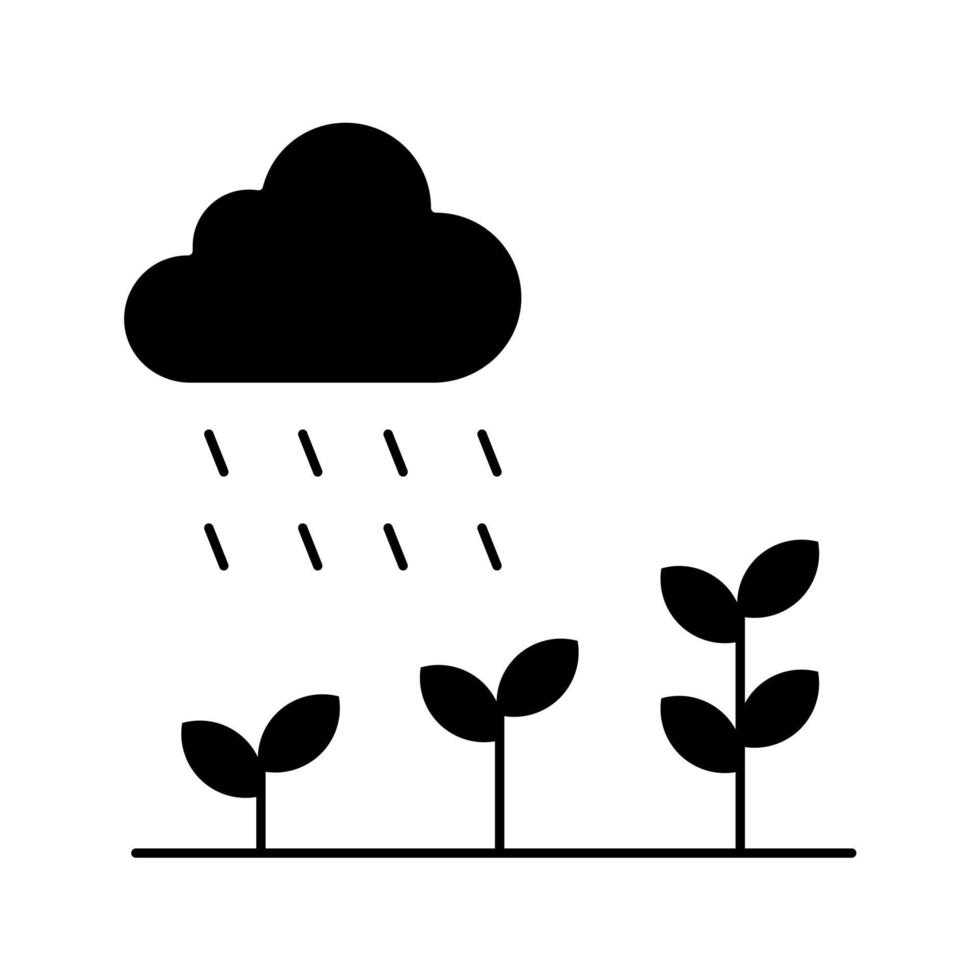 plante poussant avec le vecteur d'icône de pluie et de nuage