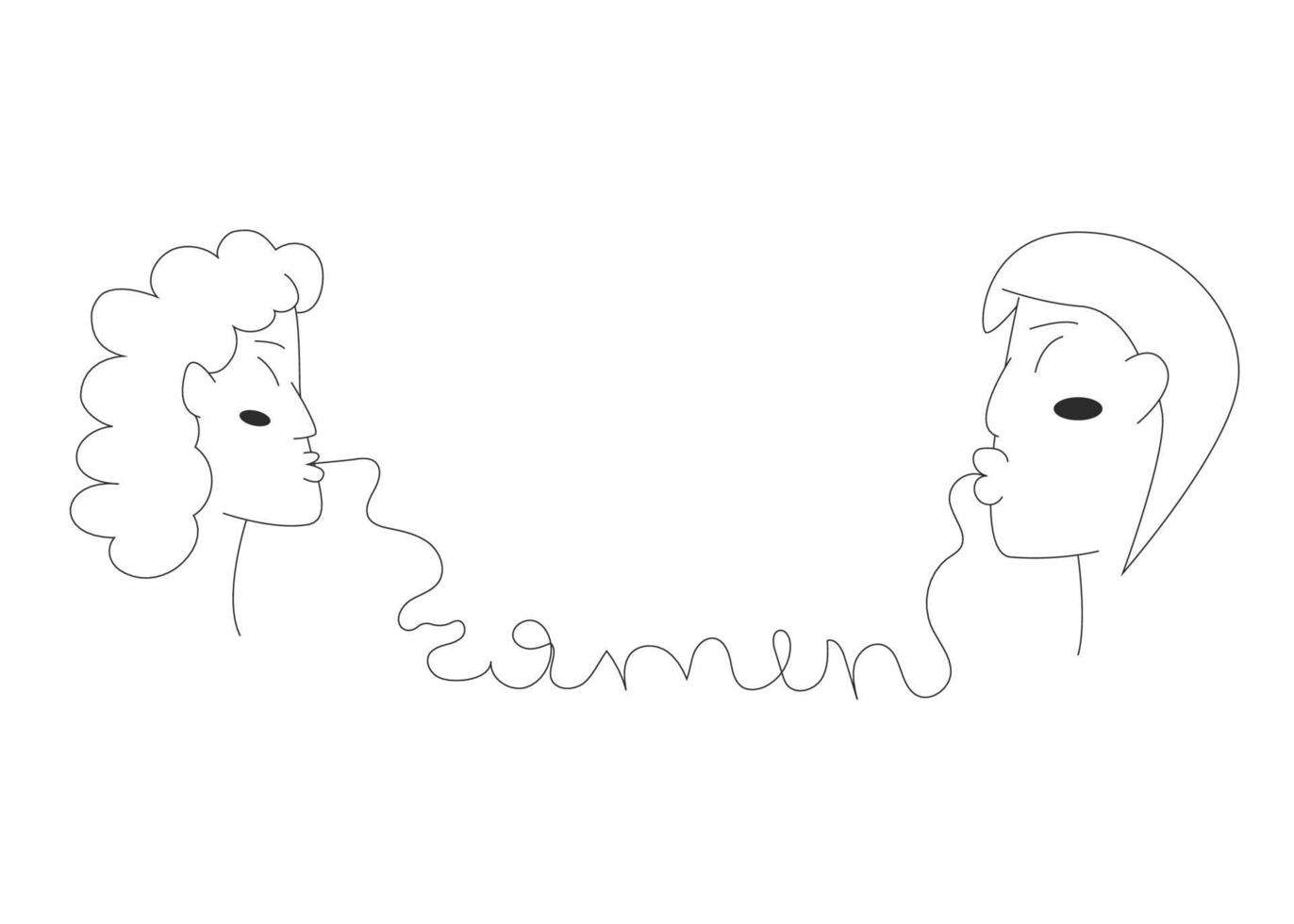 couple mangeant une longue pâte de nouilles qui forme le mot ramen. notion de nourriture. illustration vectorielle de stock isolée sur fond blanc dans le style de contour vecteur