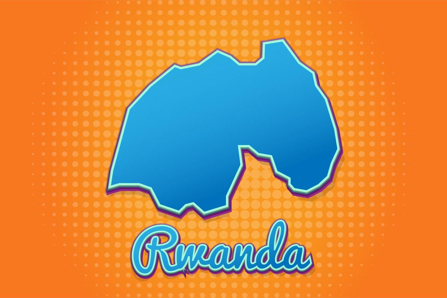 carte rétro du rwanda avec fond de demi-teintes. icône de carte de dessin animé dans le style bande dessinée et pop art. concept d'entreprise de cartographie. idéal pour la conception d'enfants, de jeux éducatifs, d'aimants ou de conception d'affiches. vecteur