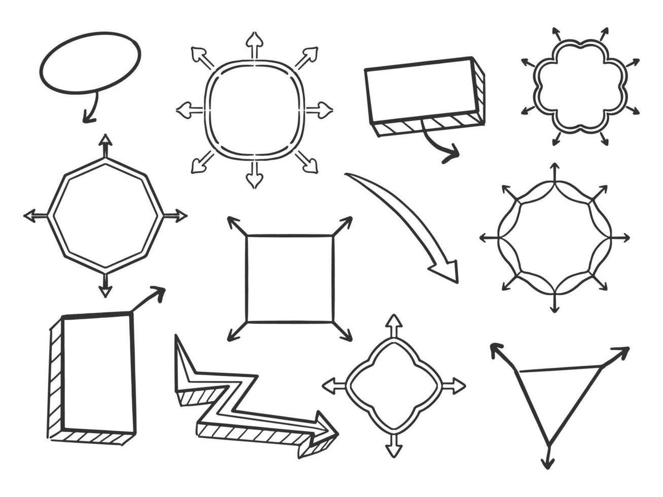 cadres et flèches dessin à la main vecteur