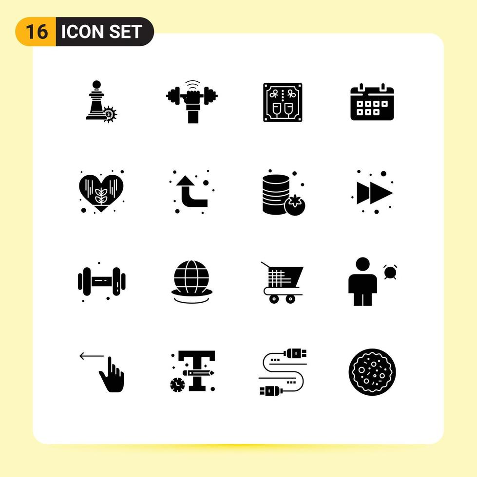 ensemble moderne de 16 glyphes et symboles solides tels que calendrier de rendez-vous calendrier sportif acclamations éléments de conception vectoriels modifiables vecteur