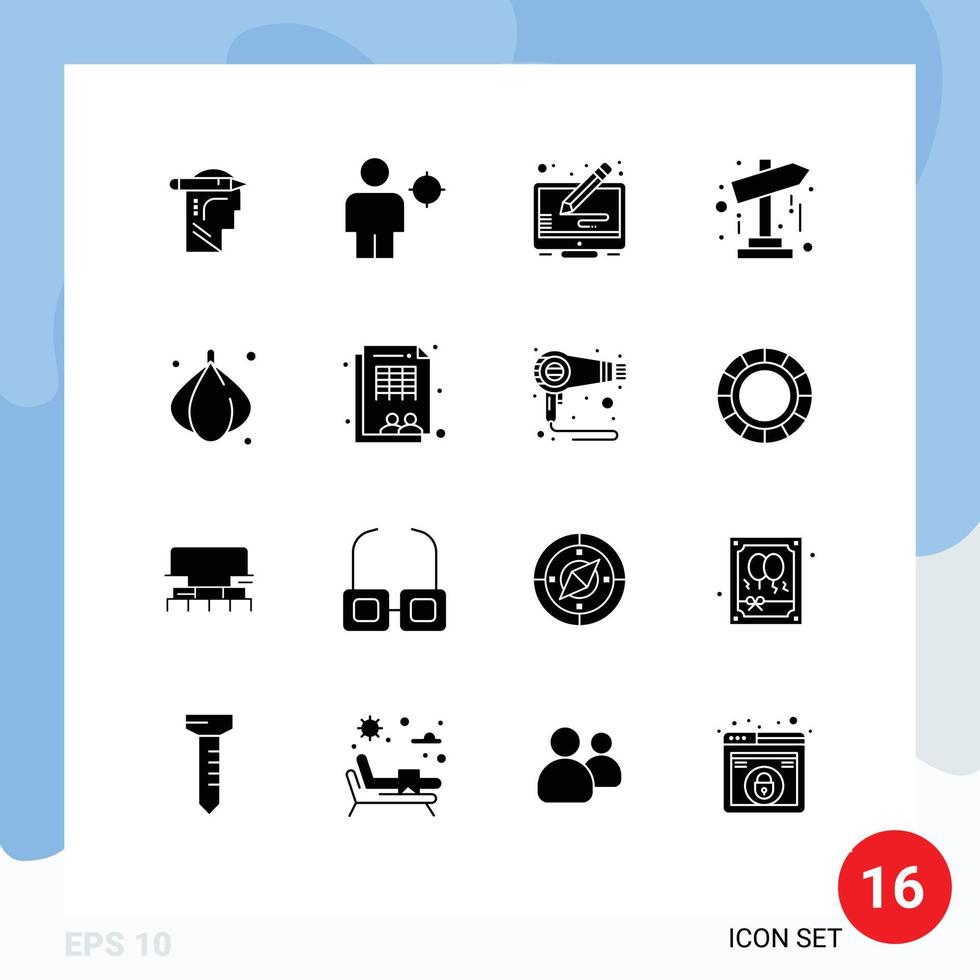 pack d'icônes vectorielles stock de 16 signes et symboles de ligne pour l'écran de carte de position du pointeur de nourriture éléments de conception vectoriels modifiables vecteur