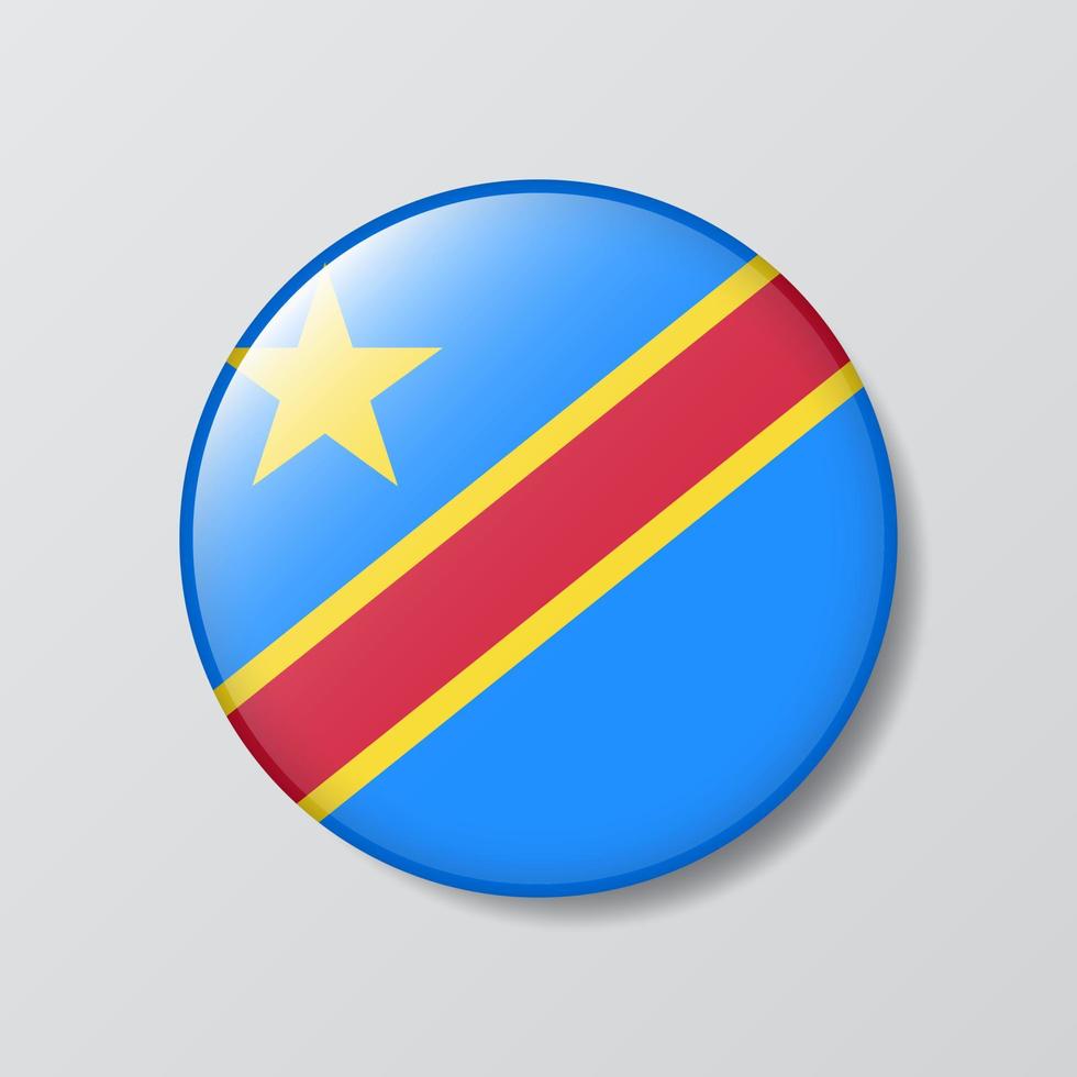 bouton brillant en forme de cercle illustration du drapeau de la république démocratique du congo vecteur