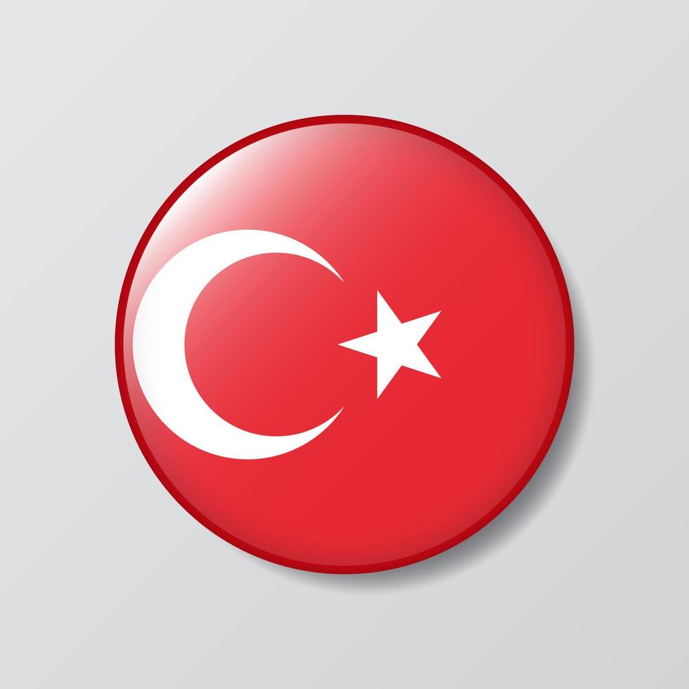 bouton brillant en forme de cercle illustration du drapeau de la turquie vecteur