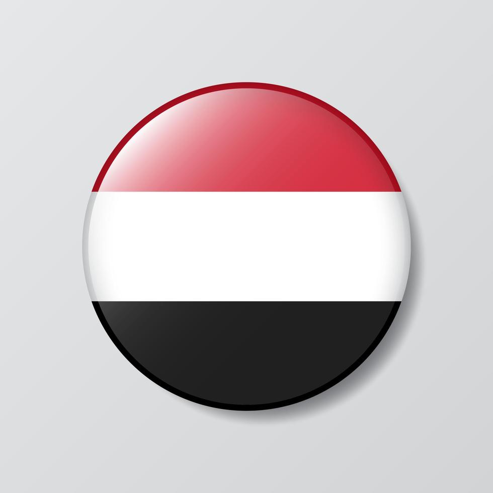 illustration en forme de cercle de bouton brillant du drapeau du yémen vecteur
